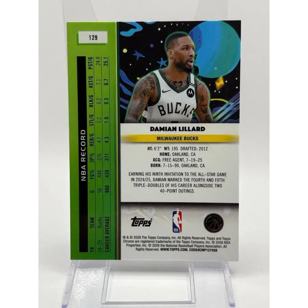 2025-26 Topps Cosmic Chrome Damian Lillard Purple Nebula Refractor 23/150 SP